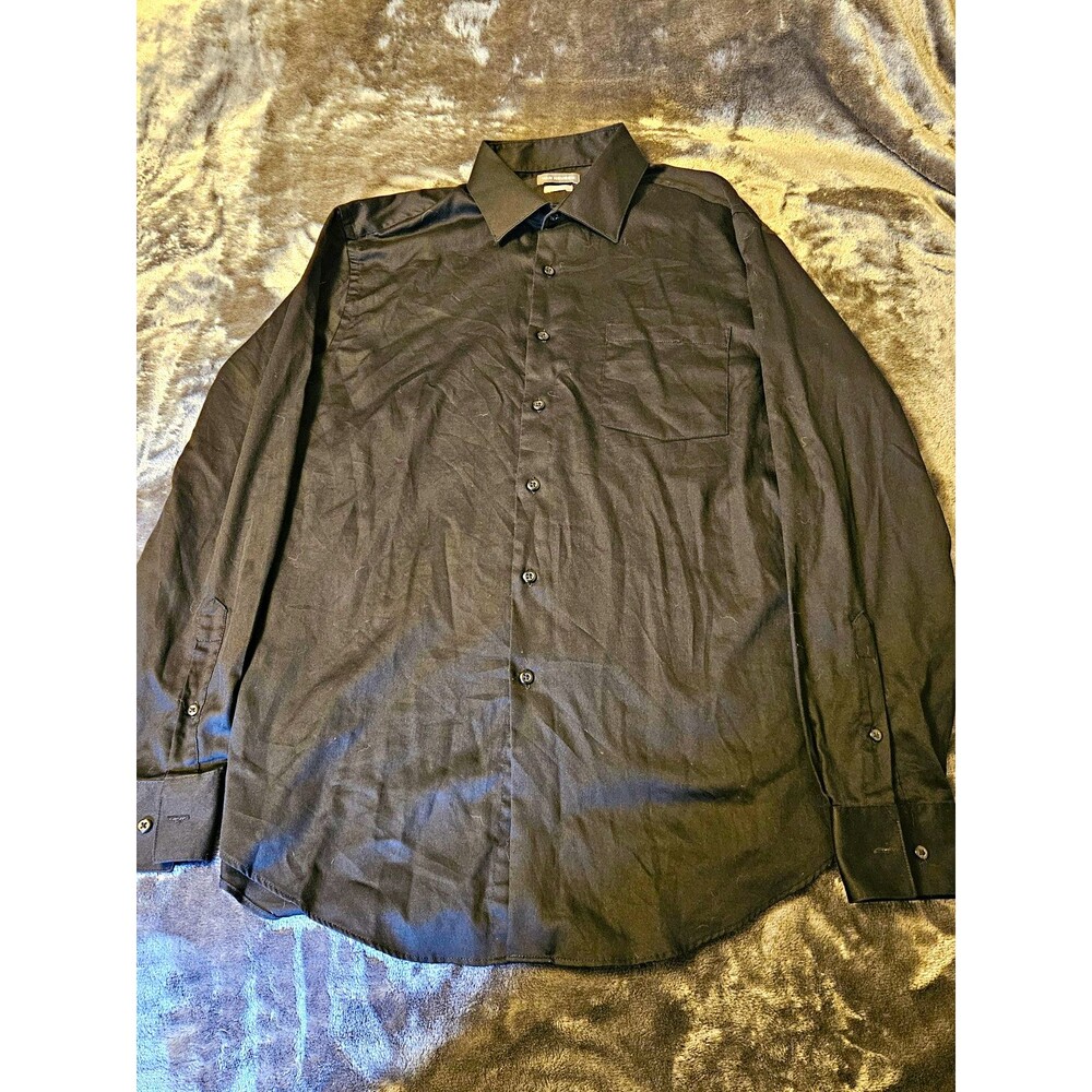 Van Heusen Fitted Stretch Black Solid Dress Shirt Long Sleeve 16.5 34/35